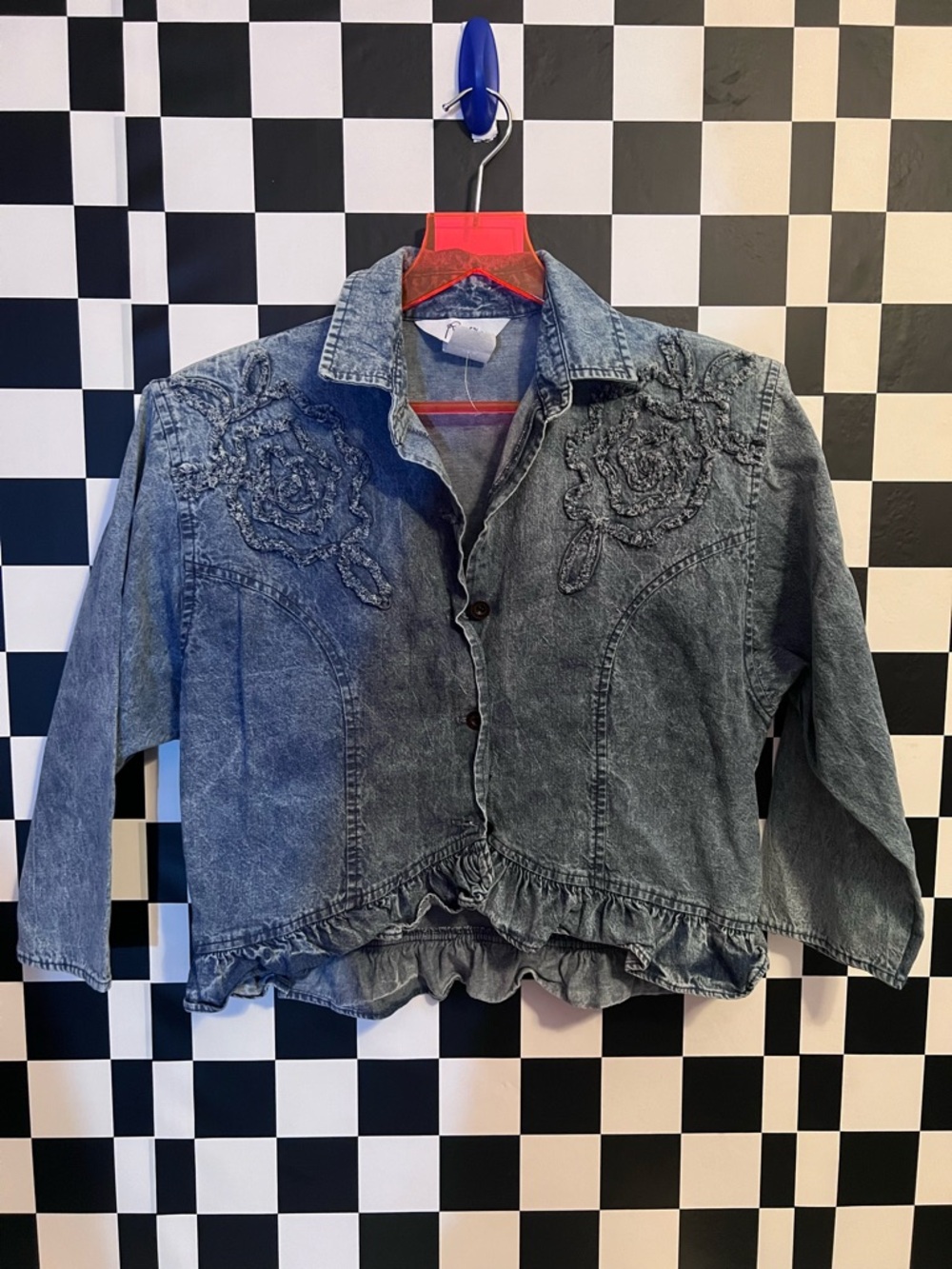Roper Washed Black Denim Button-Down Shirt with Floral Applique
